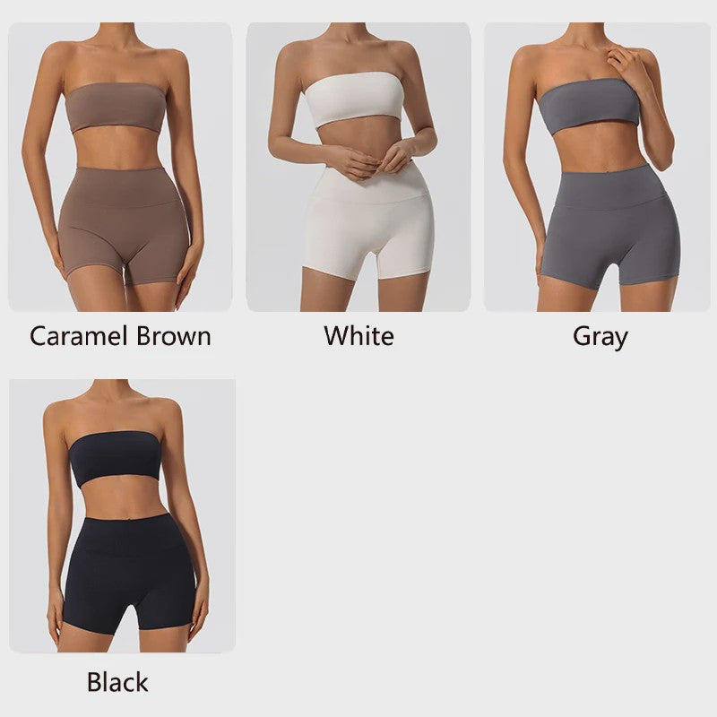 Strapless Sportset Dames: 2-delige Yoga Outfit met Crop Top en Shorts