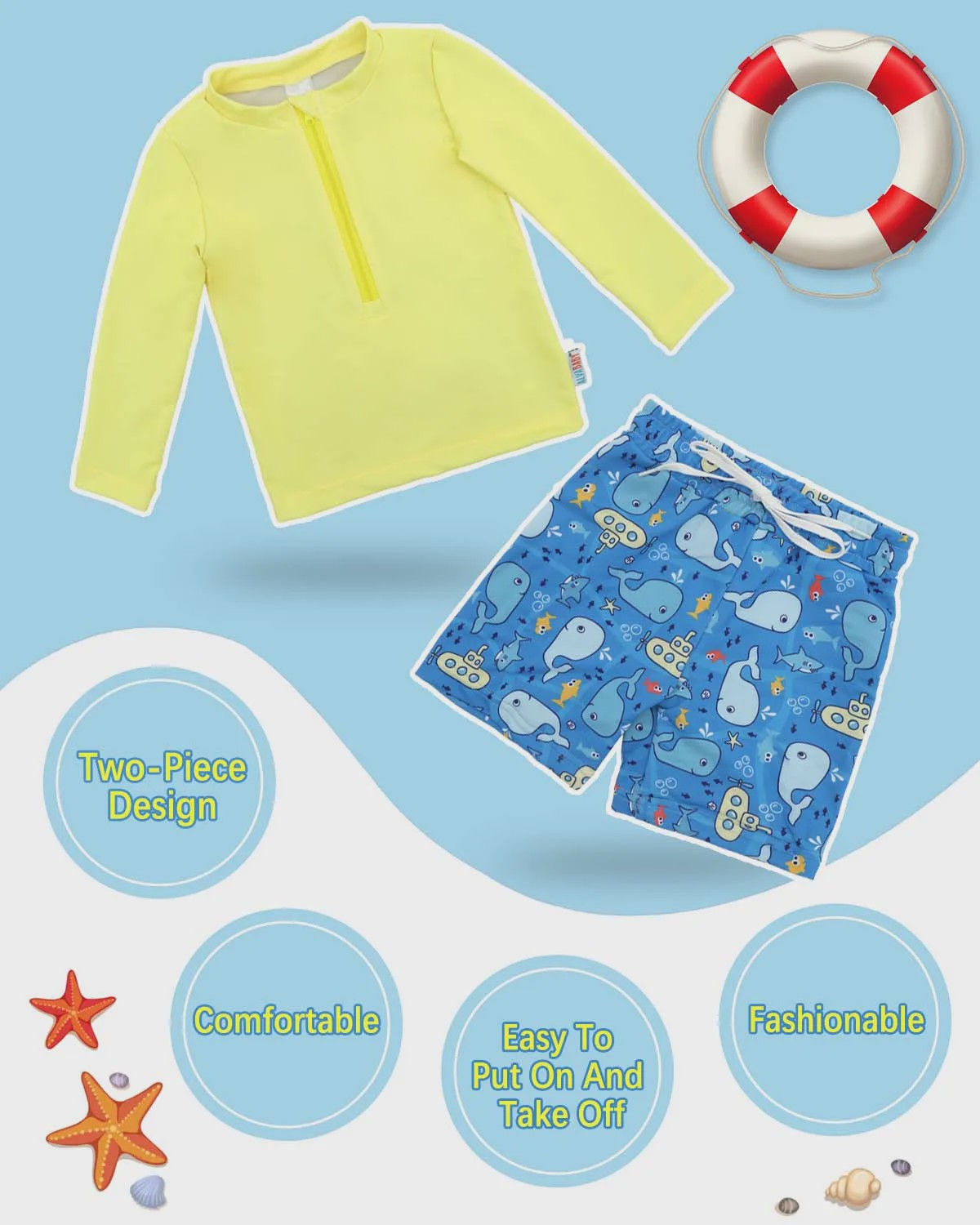 Zwemset Jongens Lange Mouw Rash Guard met Zwembroek - UPF 50+ UV Bescherming