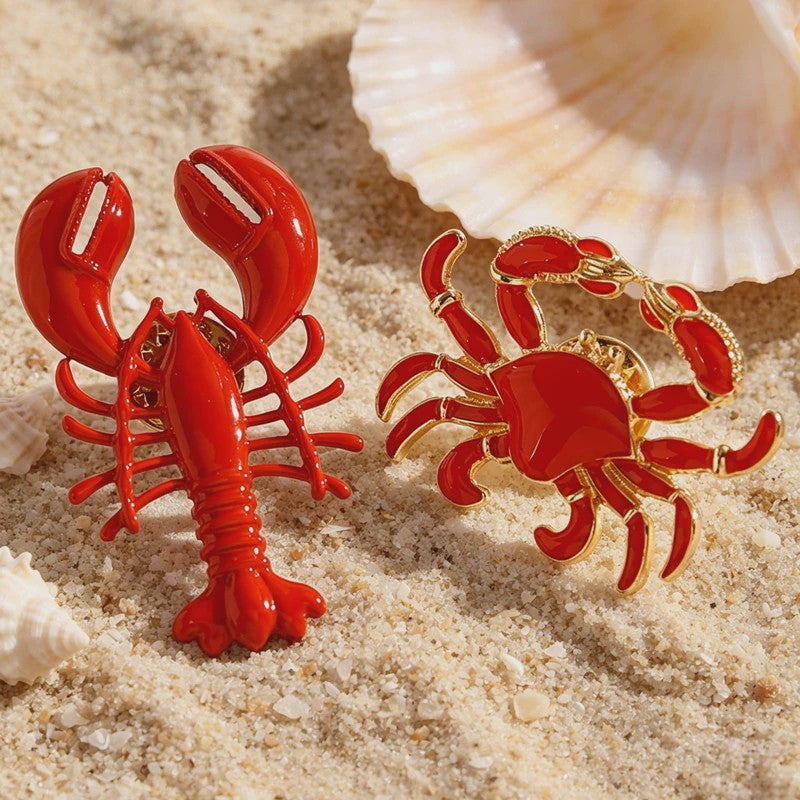 Set Rode Kreeft & Krab Broches - Zomer Accessoires voor Dames