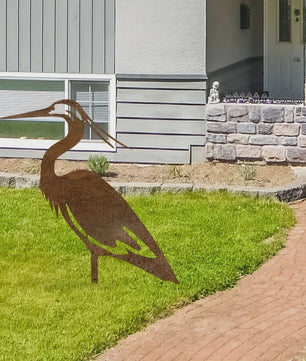 Roestkleurige Metalen Reiger Tuinbeeld - Stijlvolle Vogel Sculptuur voor Buiten