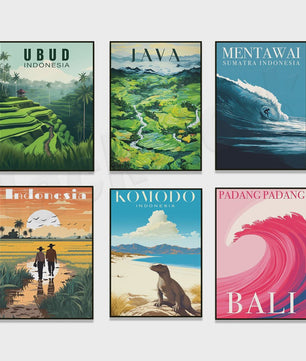 Indonesië Reisposters: Bali, Java, Komodo & Meer - Wanddecoratie Set