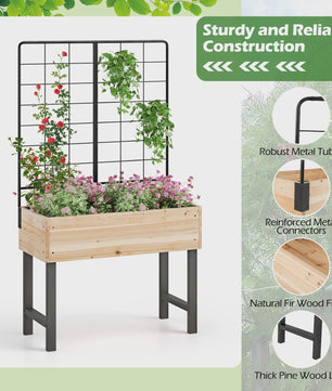Verhoogd Houten Bed met Trellis - Bloembak voor Klimplanten en Bloemen