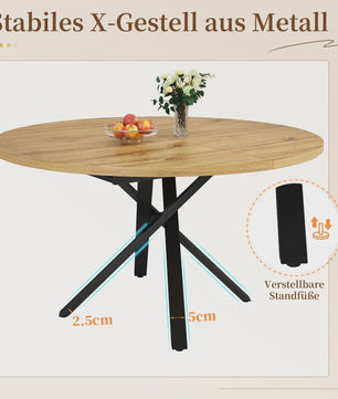 Uitschuifbare Ronde Eettafel met Marmerlook - 100-140cm - X-vormig Metaalframe
