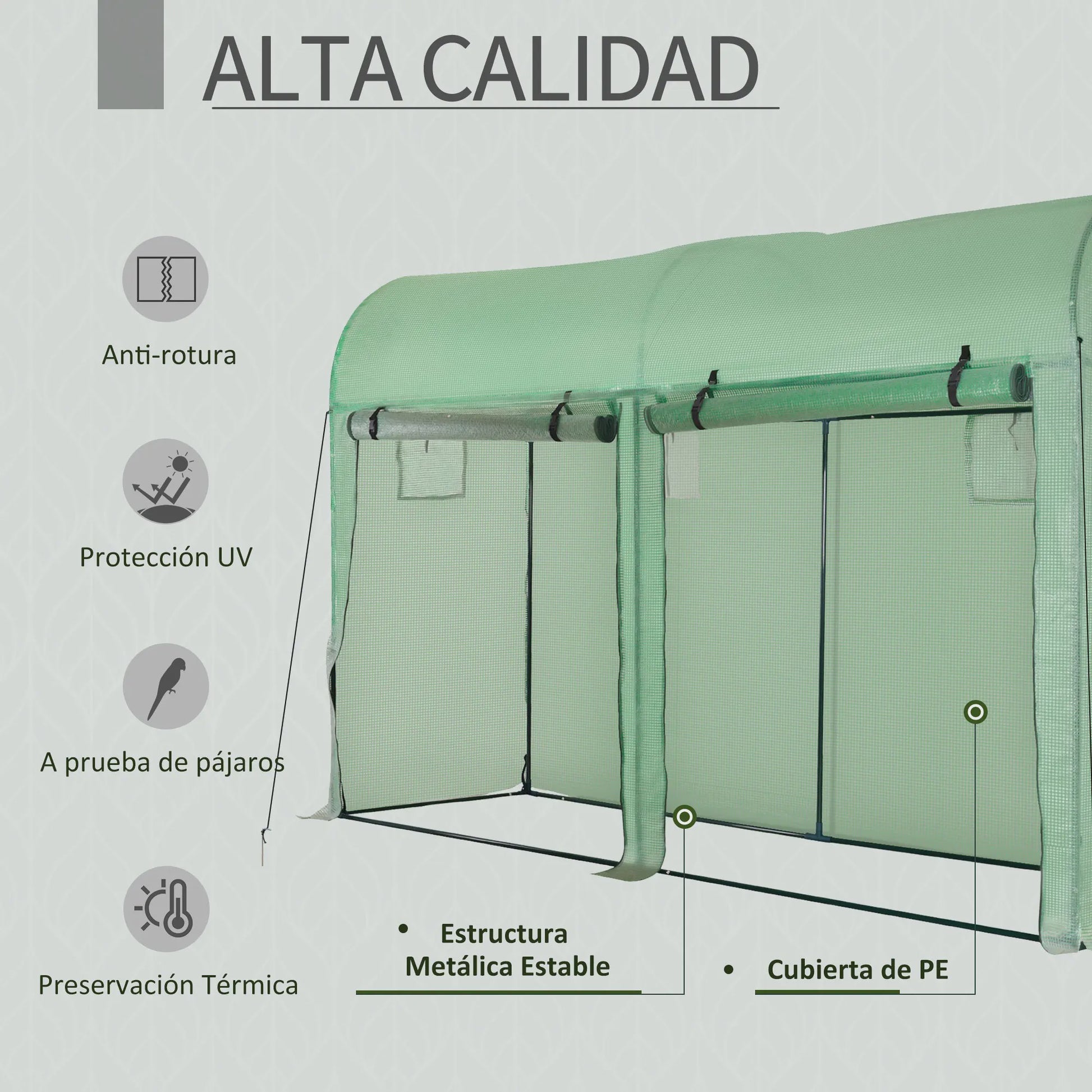 Outsunny Greenhouse Tunnel Garden Shed Greenhouse with 4 Windows and 2 Doors Made of Pe and Steel 300X100X200 cm Green
