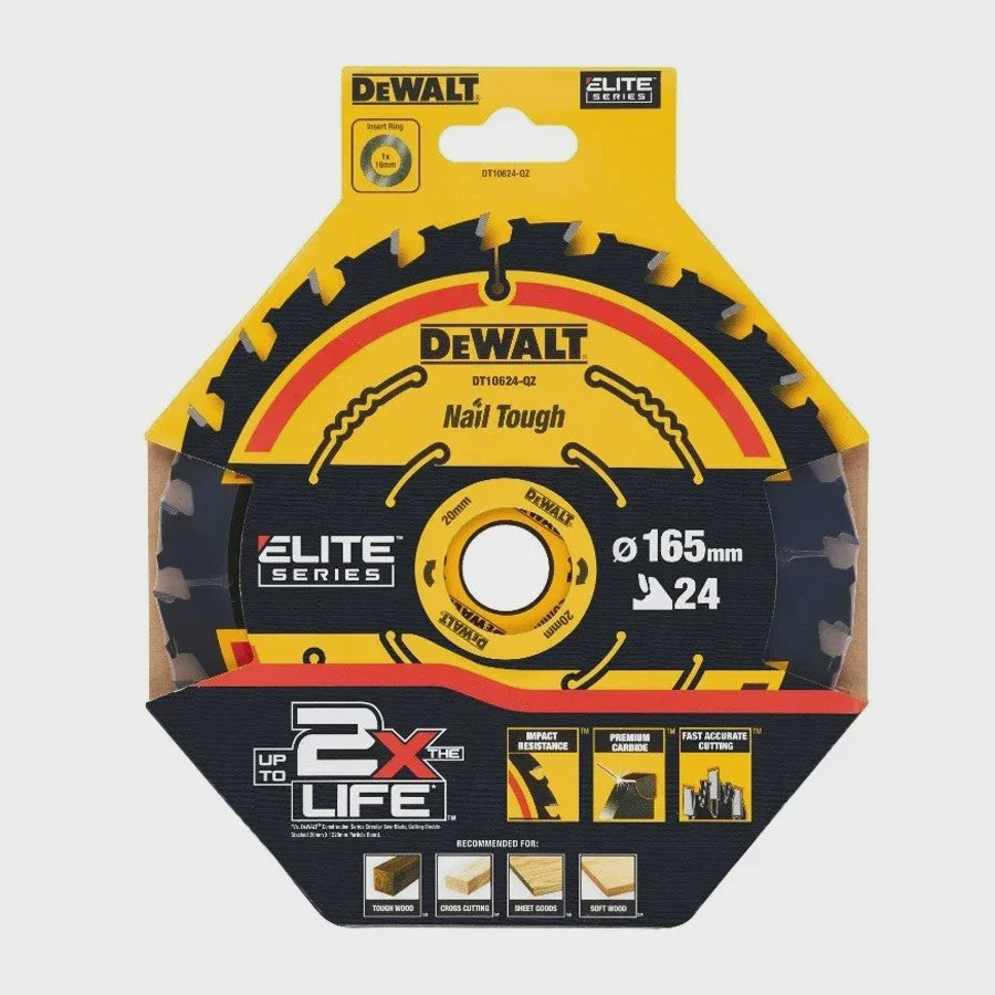 DeWalt DT10624-A9 Cirkelzaagblad 165mm x 20mm, 24T - Voor Houtbewerking & Constructie