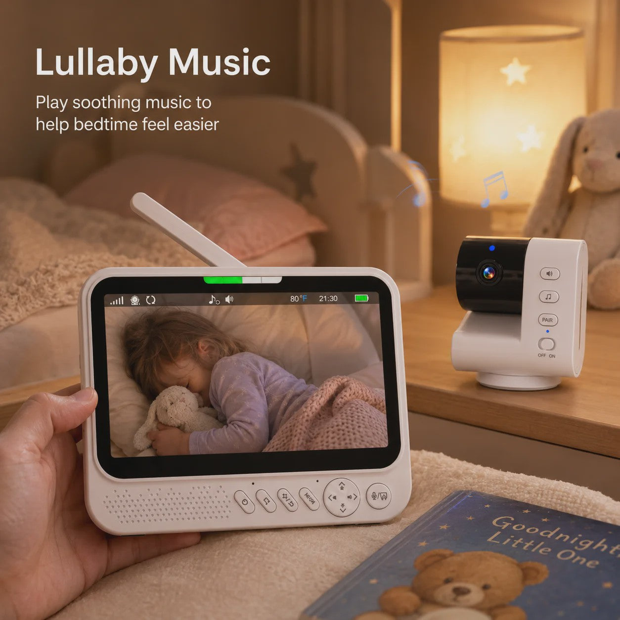 7 Inch Draadloze Babyfoon met Camera, Audio, Nachtzicht & Temperatuurmeter | VOX & Muziek