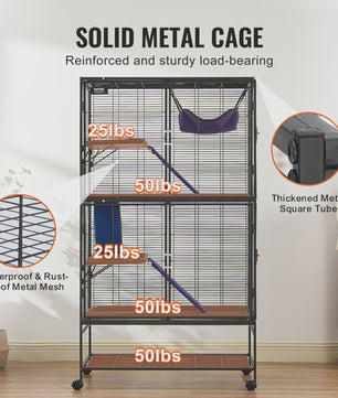 Grote 4-Laags Metalen Dierenkooi met Wielen - Ideaal voor Fretten, Ratten & Knaagdieren