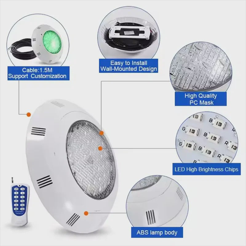 RGB LED Zwembadverlichting - Waterdicht IP68 Wandmontage - Kleurveranderend met Afstandsbediening