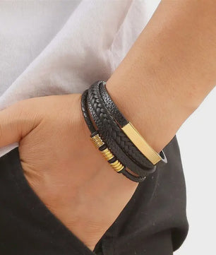 Stijlvolle Heren Armband van Gevlochten Leer - Multi-layer Fashion Accessoire