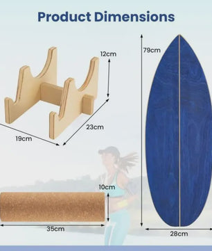 Houten Balance Board Trainer met Kurken Roller & Opbergrek - Blauw