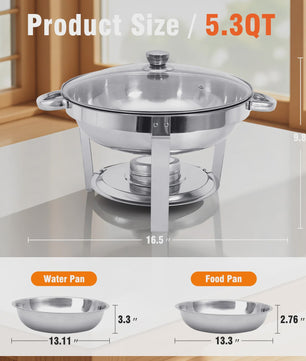 RVS Buffet Chafing Dish Set (5L) - Rond, met Deksel - Ideaal voor Feesten & Buffetten