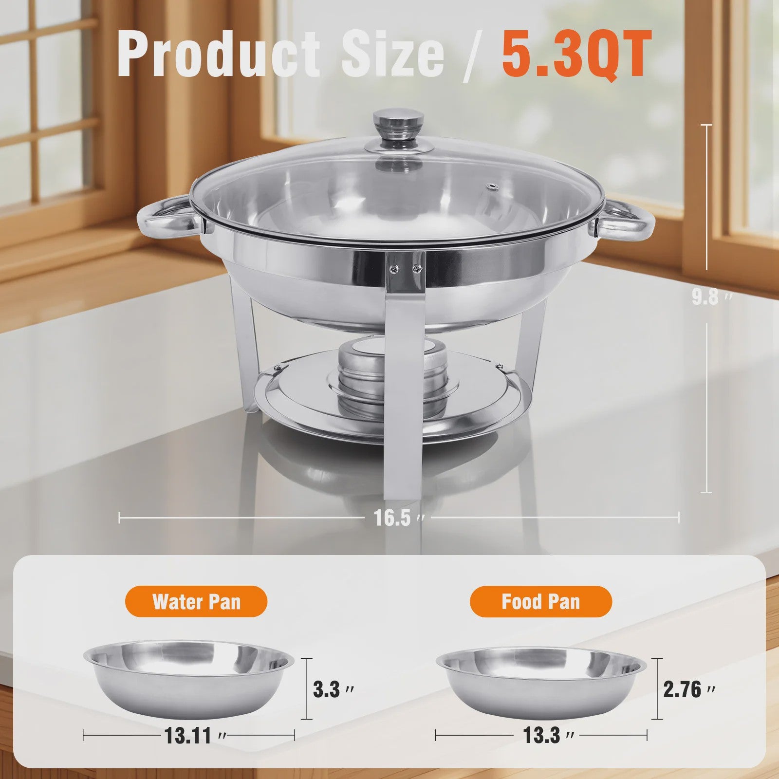 RVS Buffet Chafing Dish Set (5L) - Rond, met Deksel - Ideaal voor Feesten & Buffetten