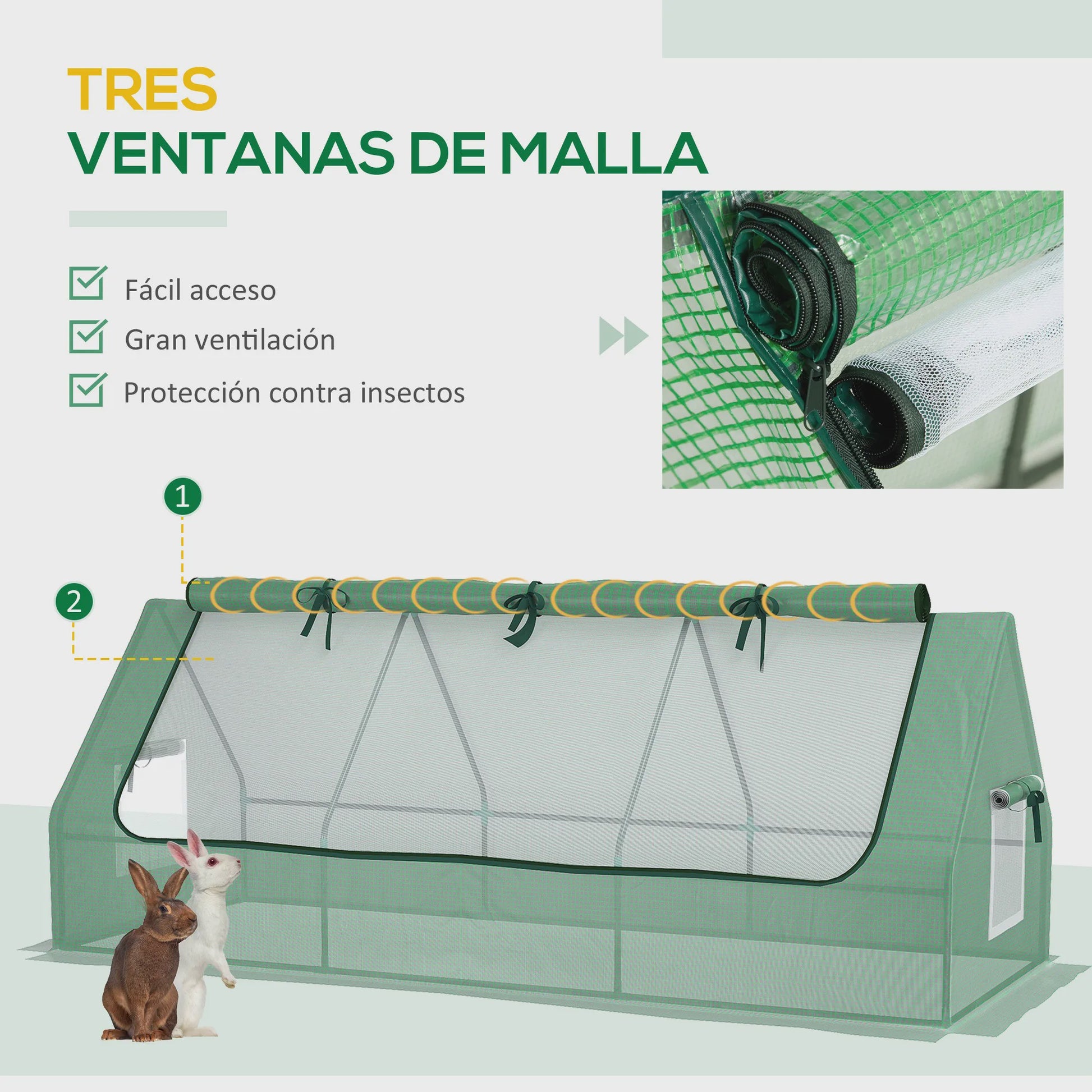 Outsunny Veranda Kas 240x90x90 cm met Groene Gaasramen