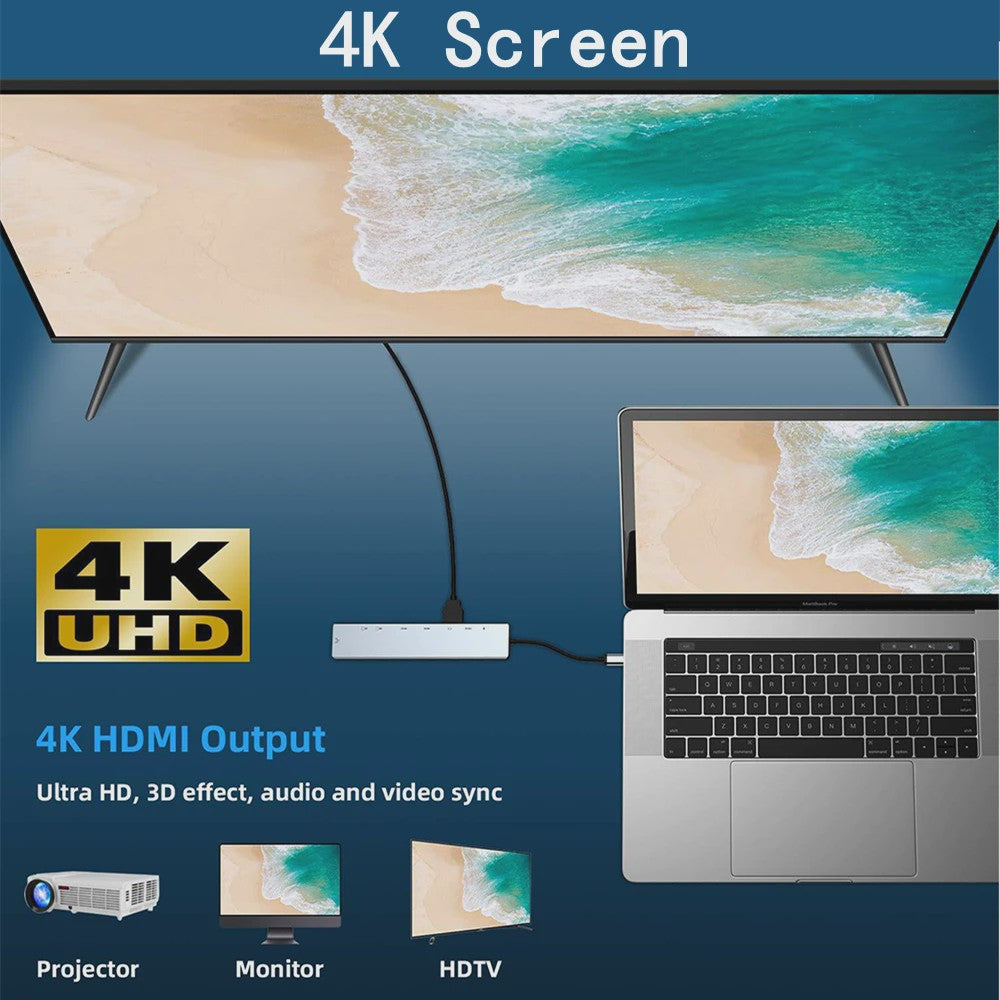 11-in-1 USB-C Hub Docking Station met 4K HDMI, VGA, RJ45, SD/TF Kaartlezer & PD Charge