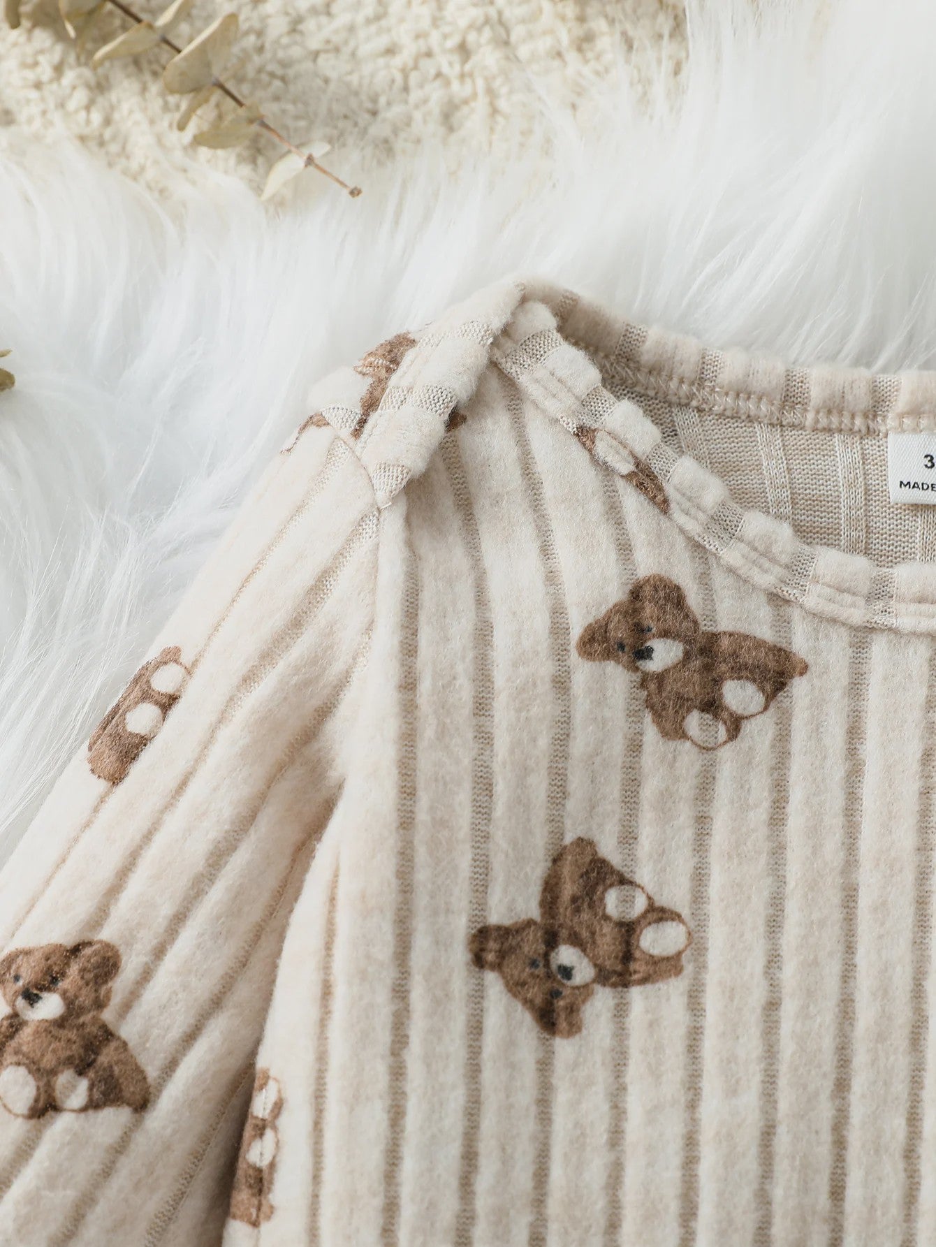 Unisex Baby Romper met Muts - Beige Beerprint - Lange Mouwen - 1-24 Maanden