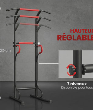 HOMCOM Multifunctioneel Bodybuilding Station - Optrekstang, Dip Station & Meer - In Hoogte Verstelbaar - Zwart/Rood