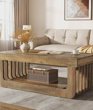 Houten Salontafel met 2 Niveaus en Opbergruimte - 120 cm Breed