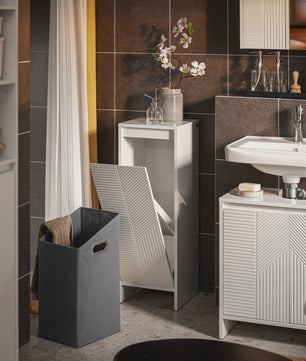 SoBuy Witte Wasgoedkast met Uitklapbare Waszak - Stijlvolle Badkamer Opberger