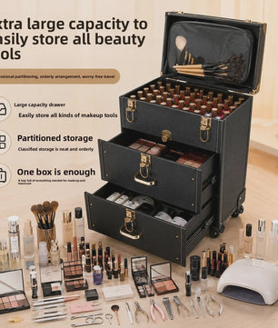 Professionele Make-up Koffer met Wielen - Grote Capaciteit voor Nagelstudio & Tatoeage