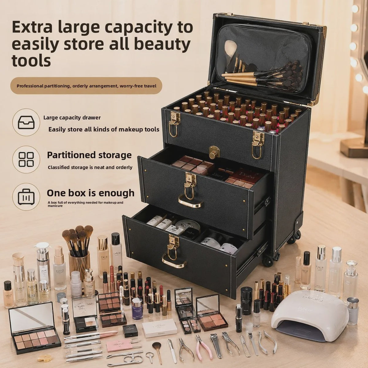 Professionele Make-up Koffer met Wielen - Grote Capaciteit voor Nagelstudio & Tatoeage