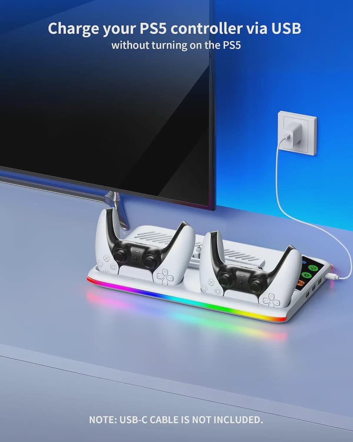 PlayStation 5 Cooling Stand met LED, Controller Oplaadstation & 3-Speed Ventilator
