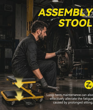 2-in-1 Werkplaatskruk & Monitortafel: Opvouwbare Autoreparatie Stoel met 360° Zwenkwielen