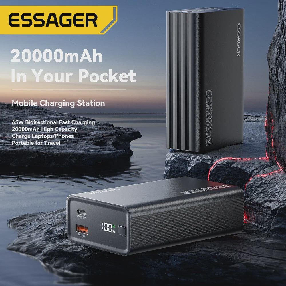 Essager Powerbank 20000mAh PD 65W Fast Charge - Draagbare Externe Batterij voor Telefoons & Laptops