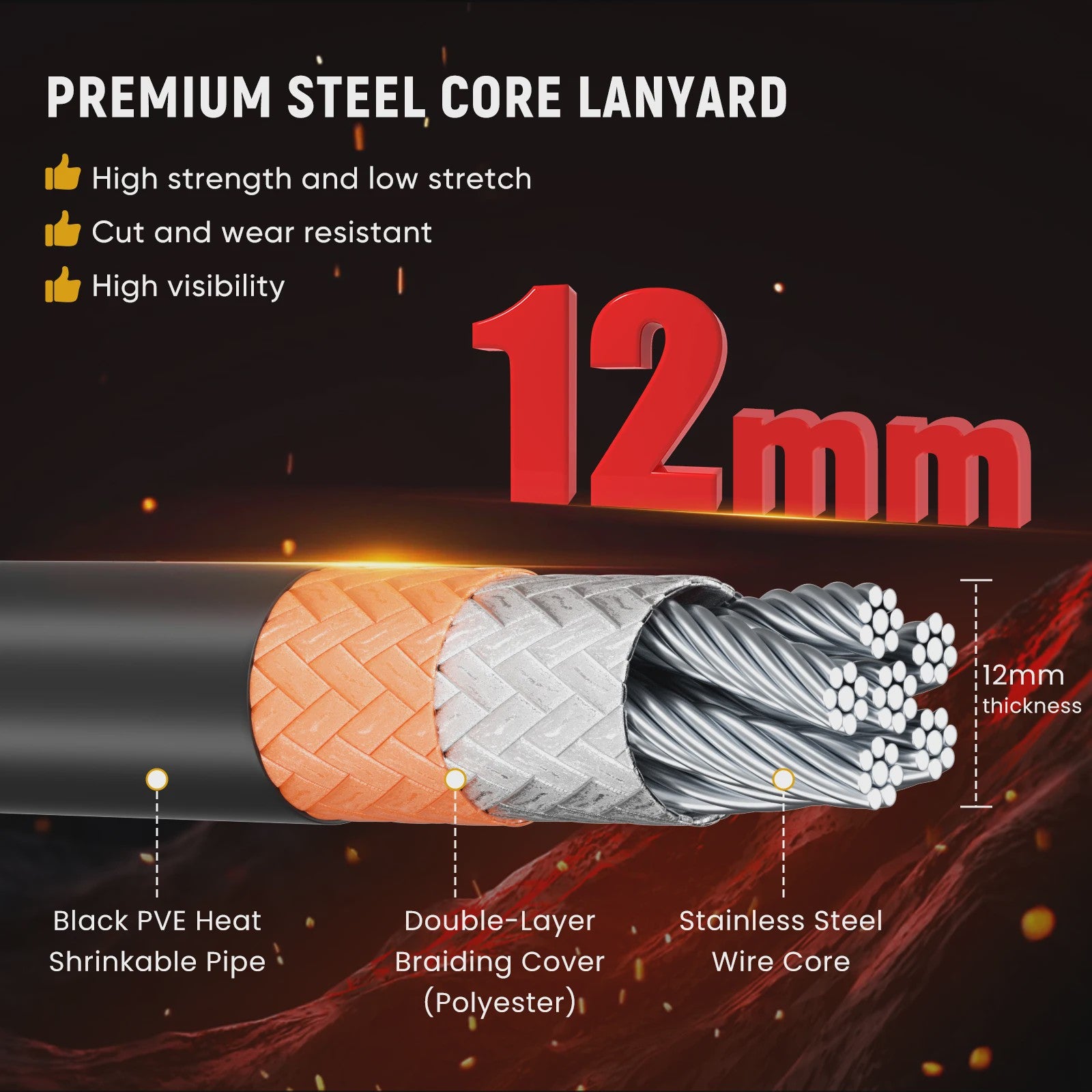 2.4/3/3.6m Steel Wire Core Flip Line Kit Adjustable Climbing Positioning Rope for Arborists Climbers Tree Climbers Outdoors