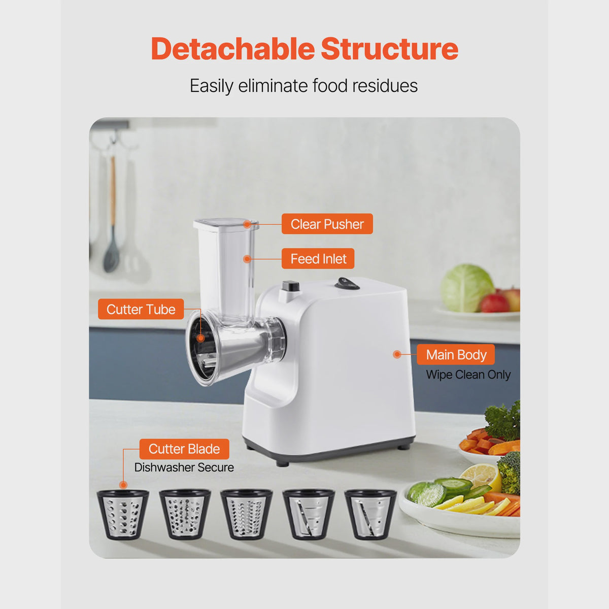 Elektrische Groentesnijder & Salade Maker 200W met 5 Opzetstukken