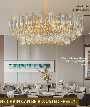 Luxe Gouden Kristallen Plafondlamp LED - 3 Kleuren Dimbaar - Hanglamp voor Eetkamer