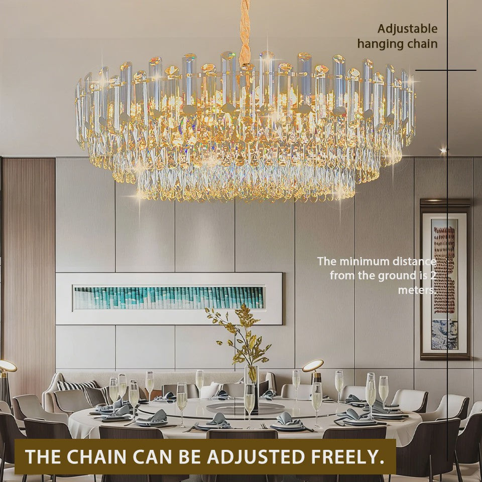 Luxe Gouden Kristallen Plafondlamp LED - 3 Kleuren Dimbaar - Hanglamp voor Eetkamer