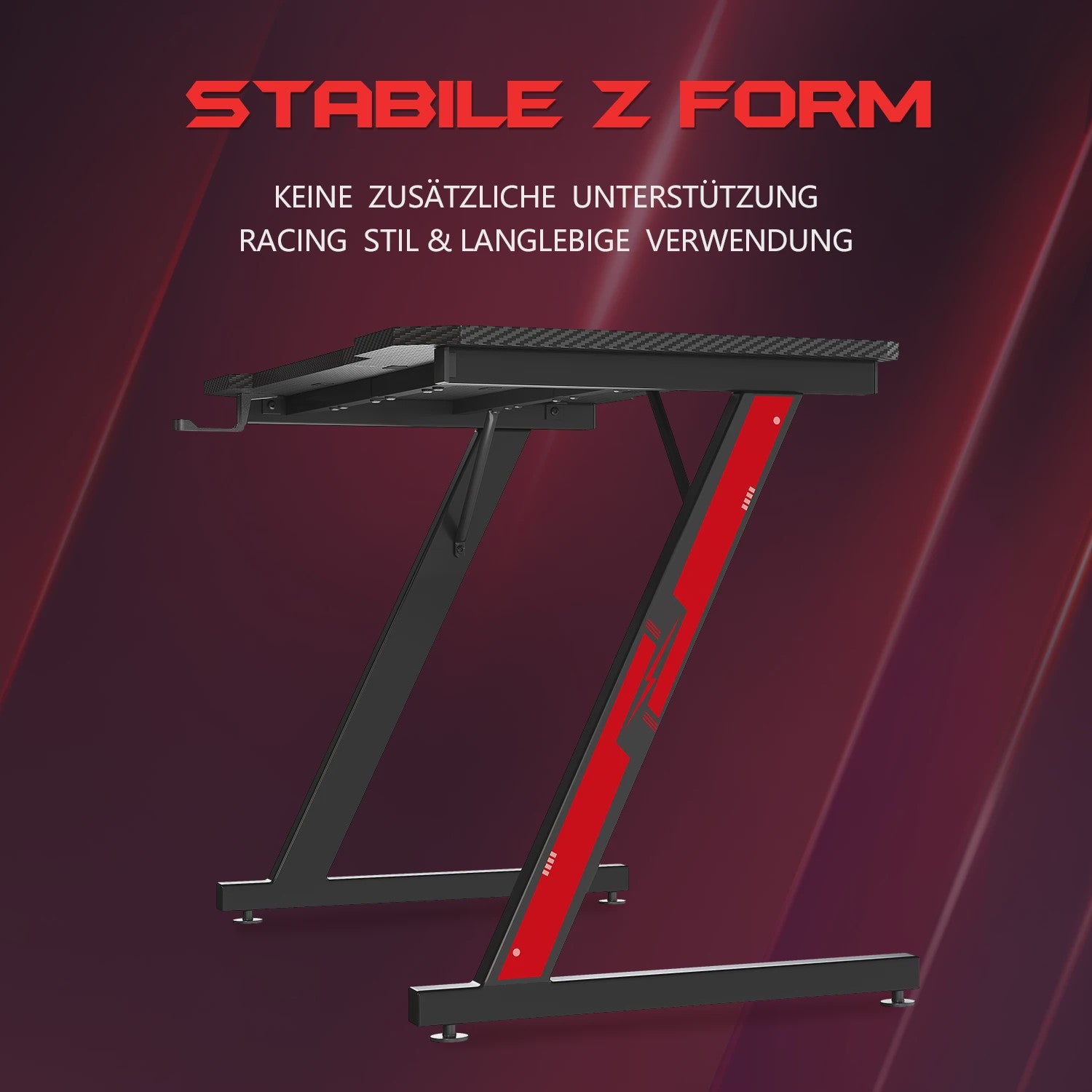 Gaming Bureau 80x52 cm met Carbon Fiber Look en Koptelefoonhaak