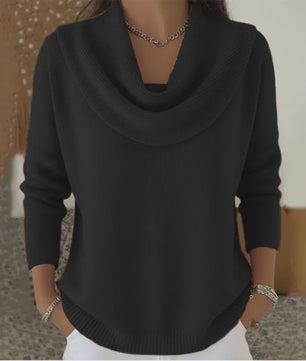 Dames Drapé Hals Trui - Effen Kleur Lange Mouwen - Herfst/Winter Collectie
