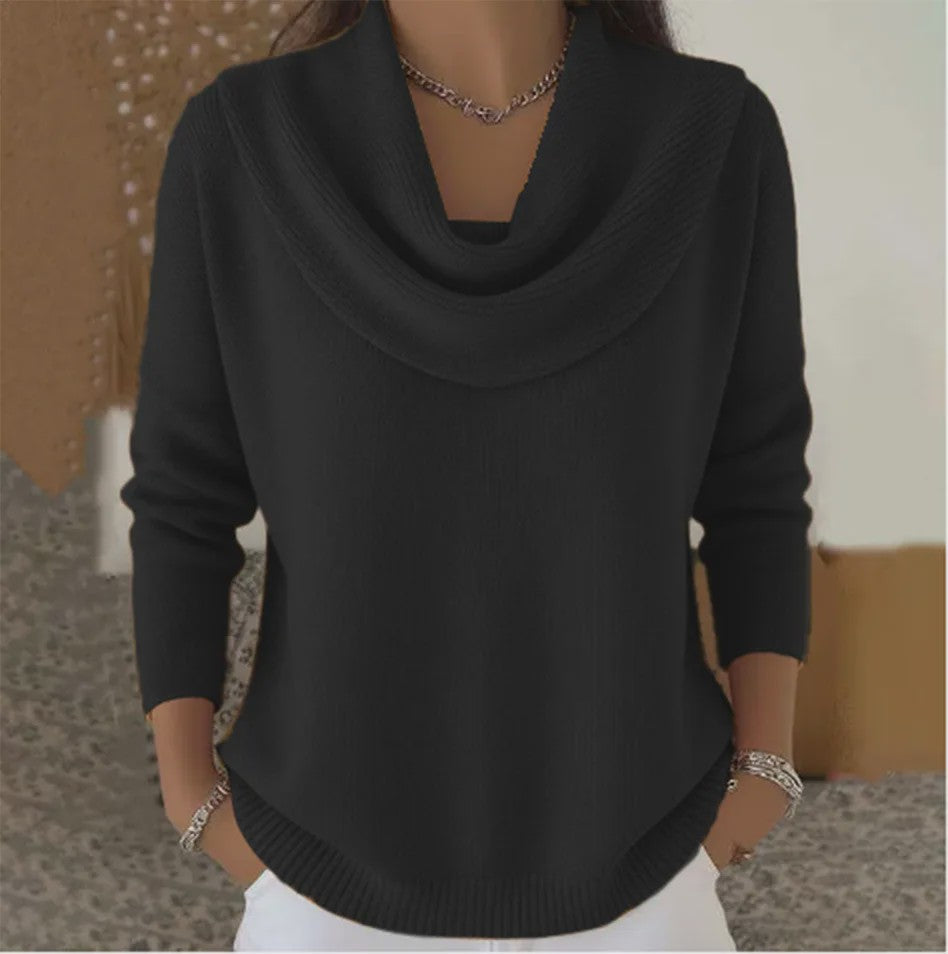 Dames Drapé Hals Trui - Effen Kleur Lange Mouwen - Herfst/Winter Collectie