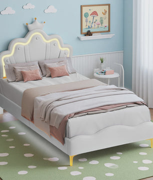Prinsessen Hemelbed Wit 90x200cm met LED Verlichting & Kroon - Meisjesbed