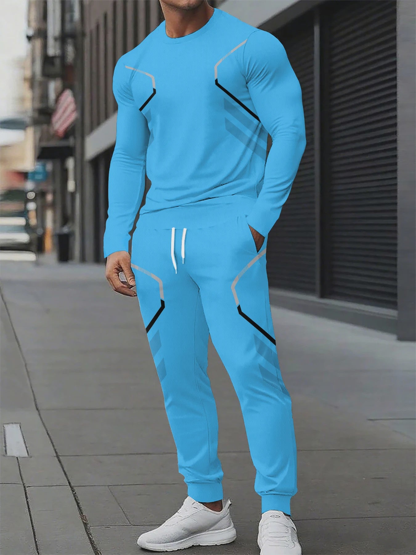 Herenset: Ronde Hals Sweater & Broek met 3D Print - Streetwear Lente/Herfst 2025