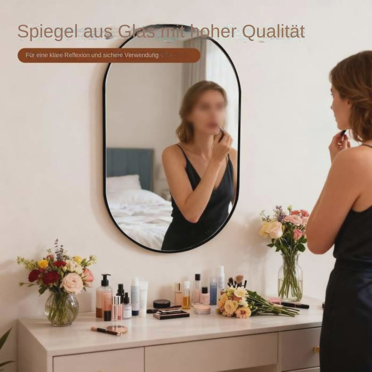 Ovale Wandspiegel 40x60 cm - Zwart, Modern & Veilig (Shatterproof)