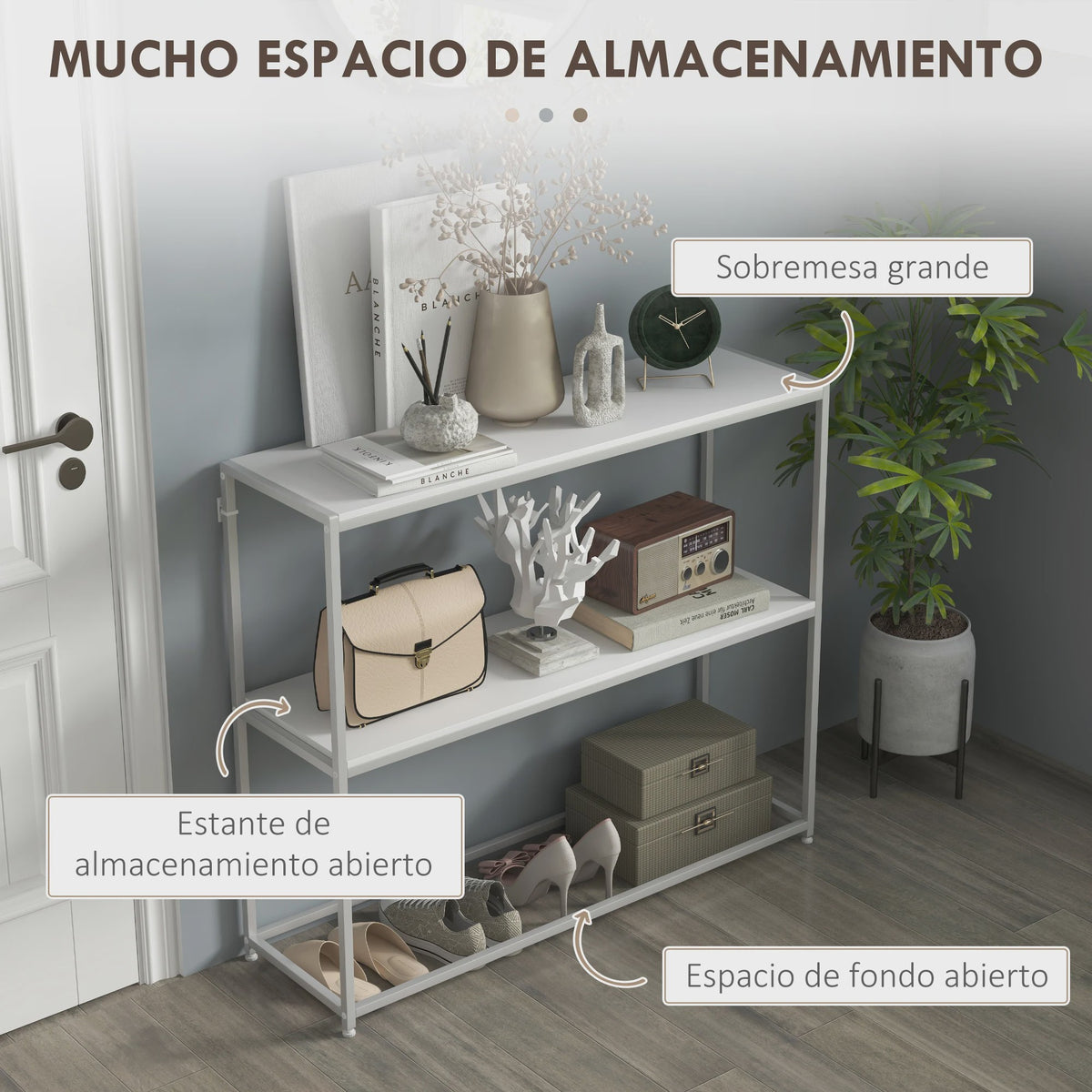 Stijlvolle Witte Console Tafel met Open Planken - 100x30x87 cm