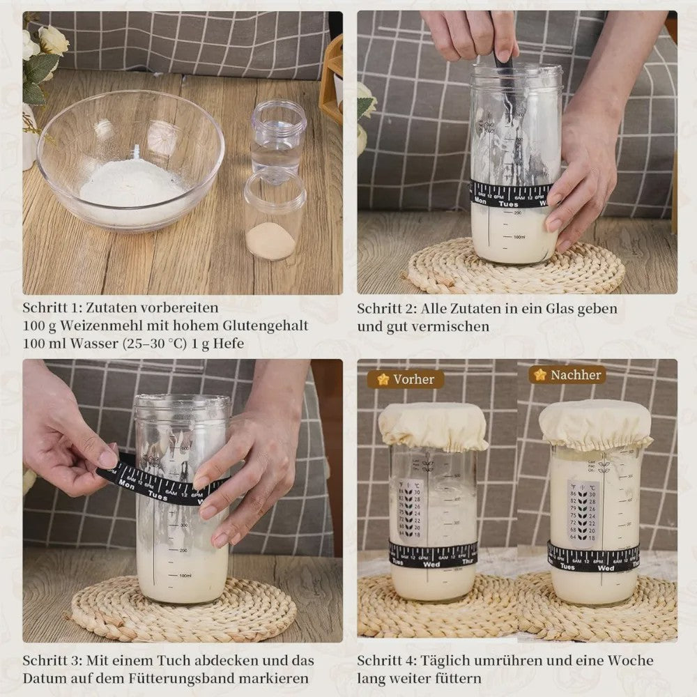 Complete Sourdough Brood Bakset: Gistingmand, Starterglas & Bakgereedschap