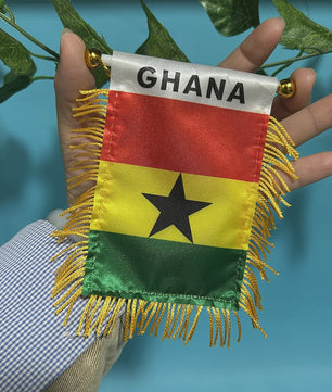 Ghana Mini Vlaggetje voor Auto of Raam - 8x12cm Polyester met Franjes