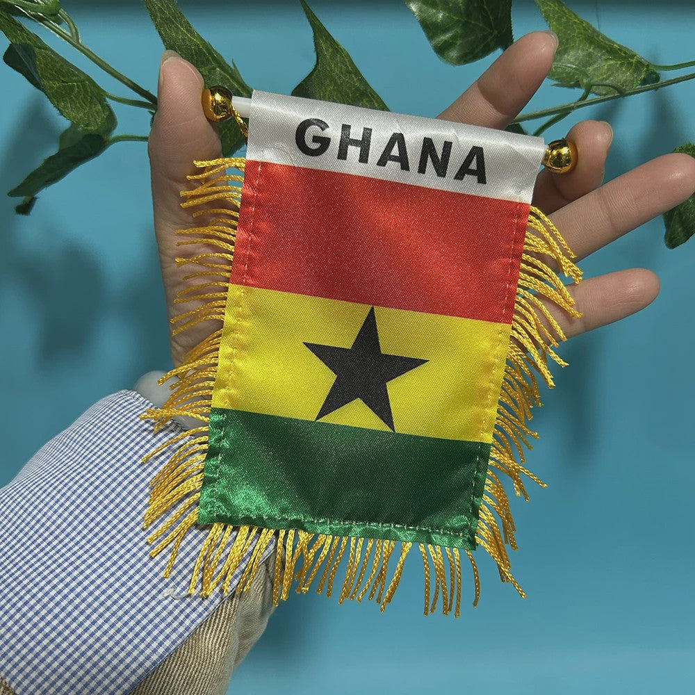 Ghana Mini Vlaggetje voor Auto of Raam - 8x12cm Polyester met Franjes