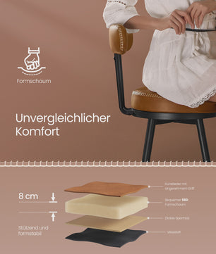 Set van 2 Bruine Barstoelen met Rugleuning en Draaibare Zitting - Kunstleer