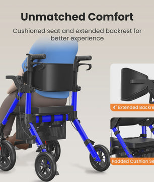 Lichtgewicht Opvouwbare Rollator Walker met Zitje & Transportrolstoelfunctie
