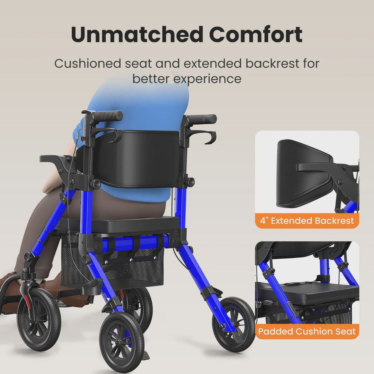 Lichtgewicht Opvouwbare Rollator Walker met Zitje & Transportrolstoelfunctie