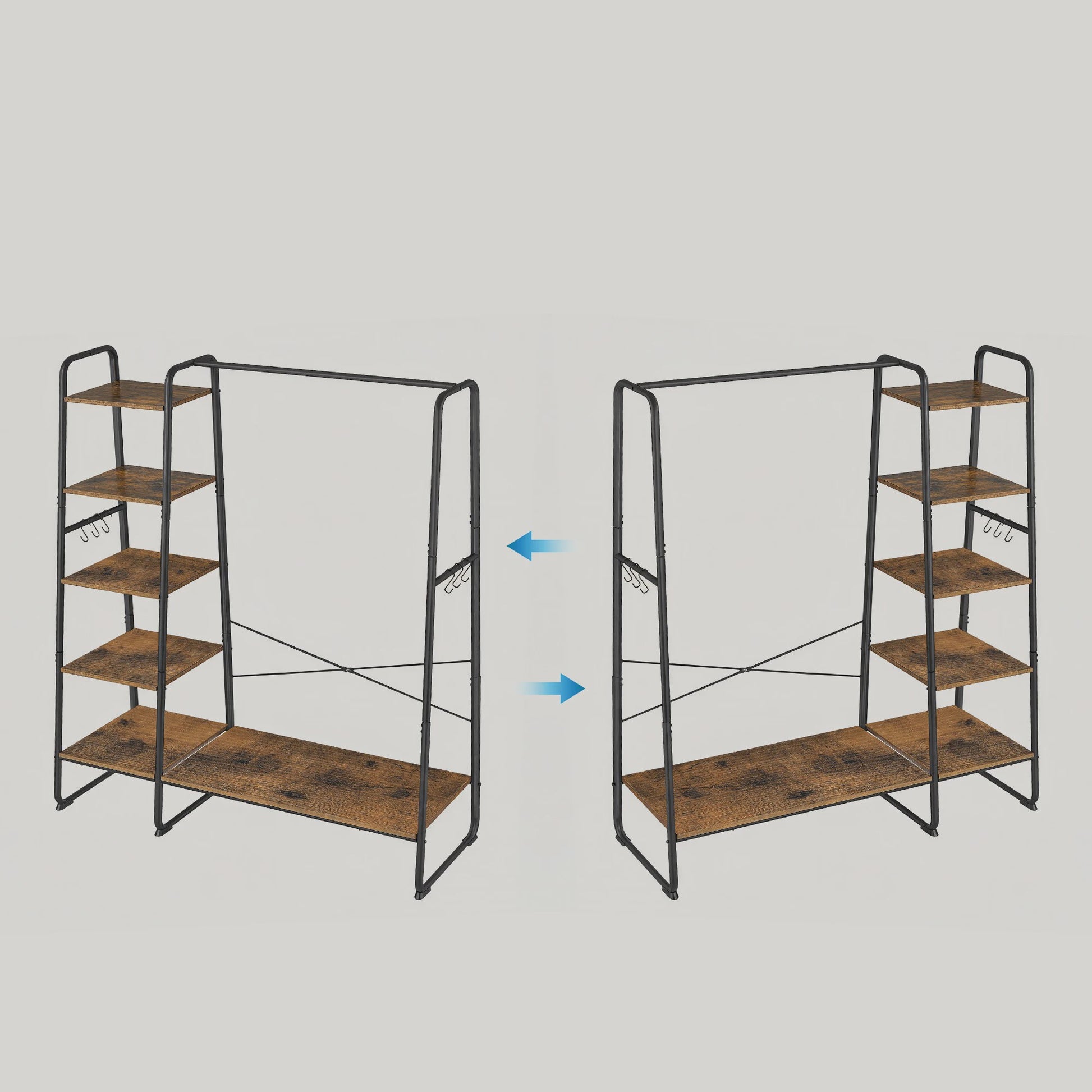 Stijlvolle Kledingrek met 6 Haken en Opbergplanken - 120x45x160 cm