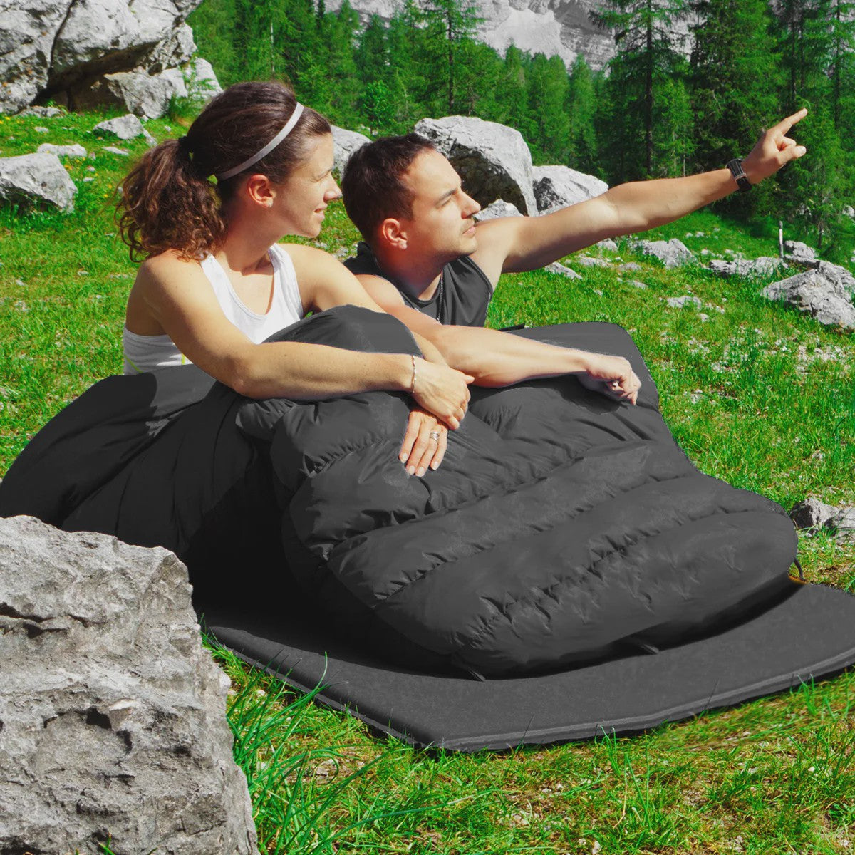 2-in-1 Slaapzak XL voor 2 Personen | Dubbel of Twee Enkele Slaapzakken | Inclusief 2 Kussens | 220x150cm