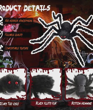 Enorme Zwarte Pluche Spin - Halloween Decoratie 30-200cm