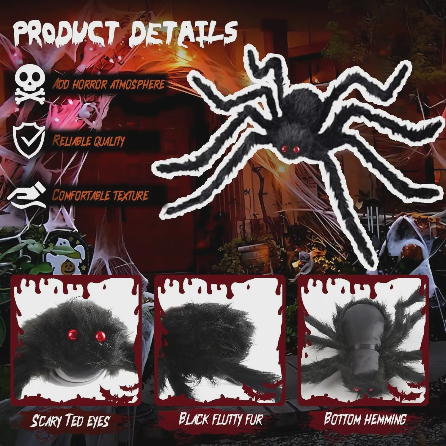 Enorme Zwarte Pluche Spin - Halloween Decoratie 30-200cm