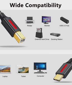 USB-C naar USB Printerkabel - 1, 2, 3, 5 of 6 Meter - Voor MacBook, Printers, Scanners & Faxapparaten