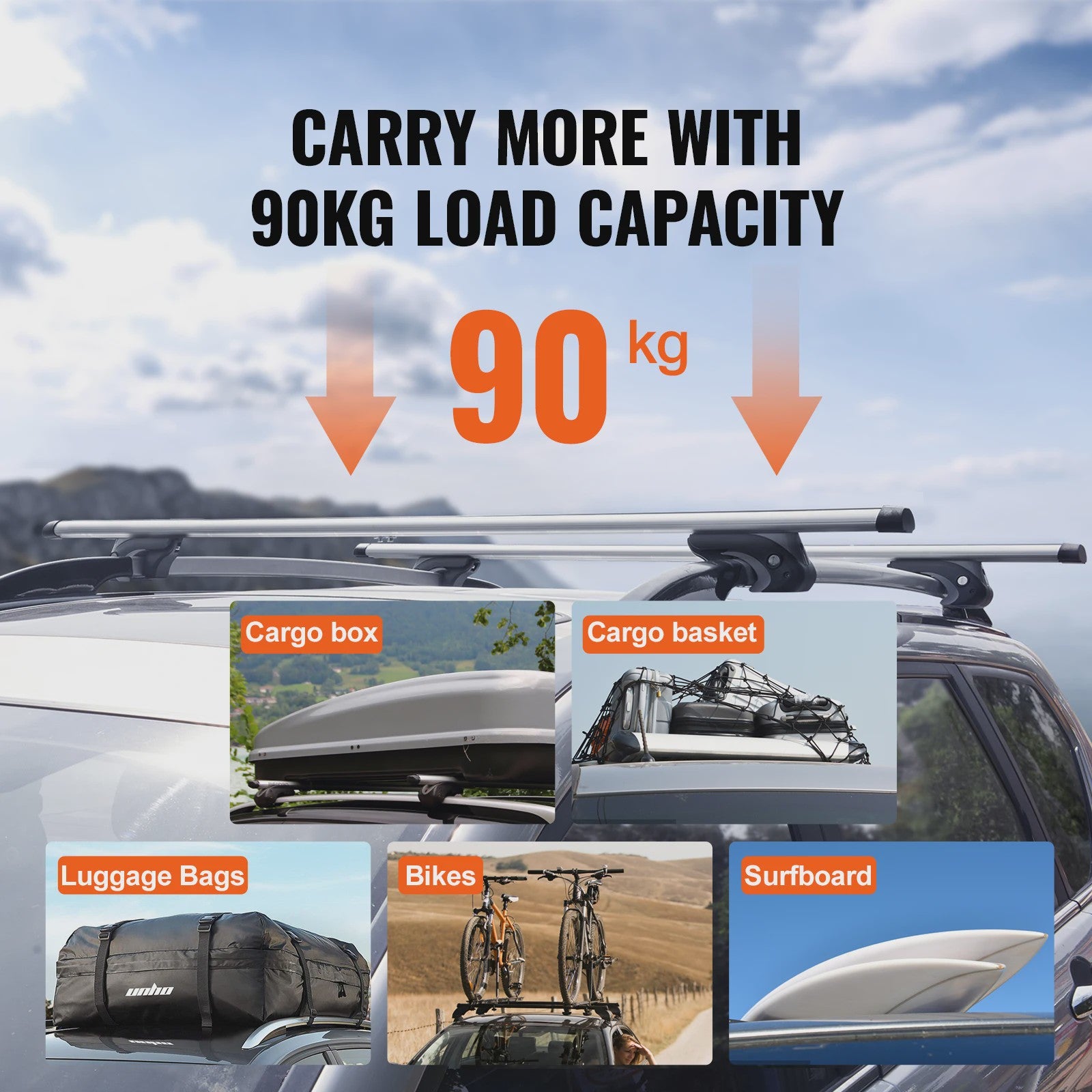 Universele Aluminium Dakdragers Crossbars - 90KG Draagvermogen - Verstelbaar